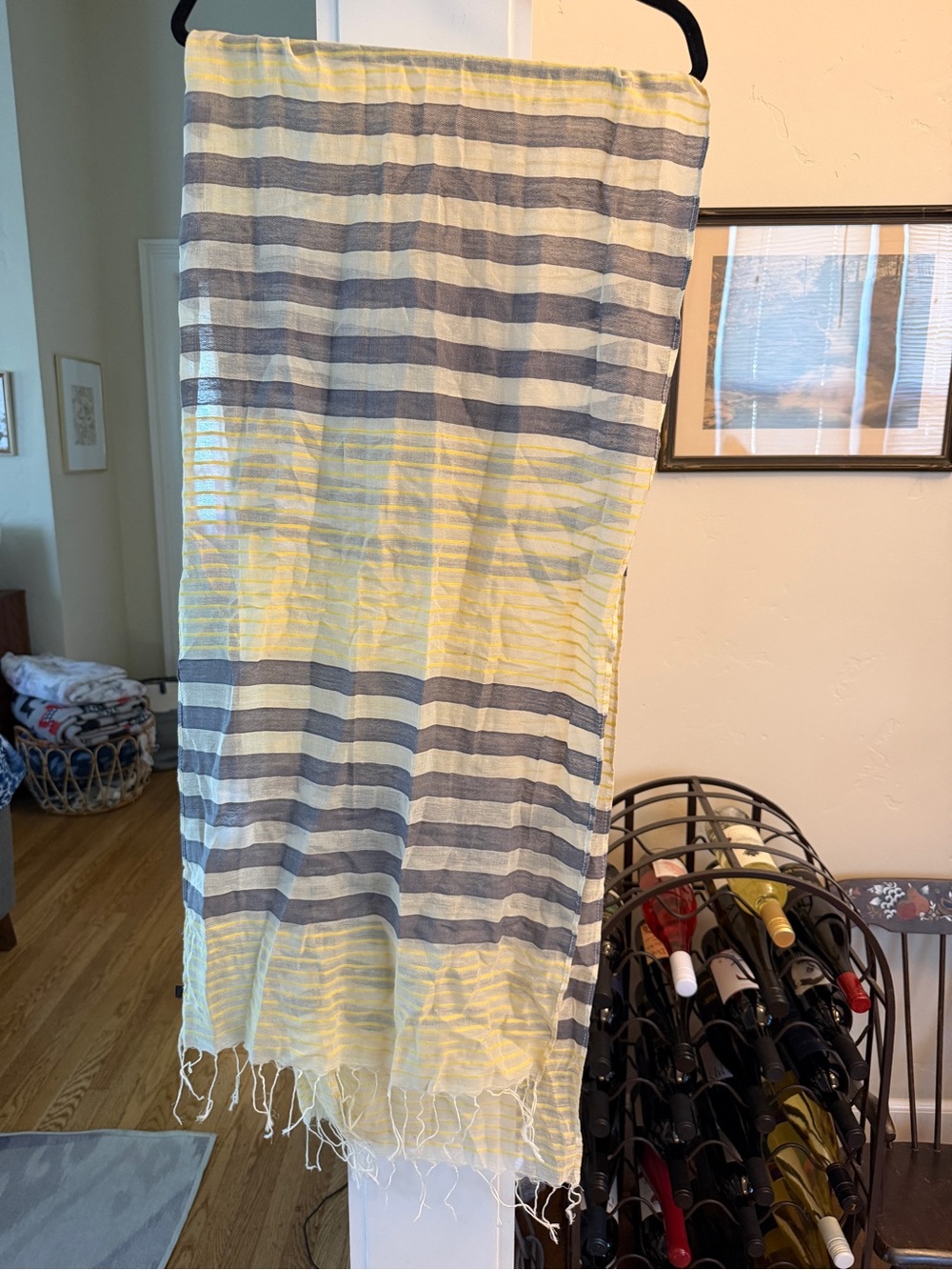 Light Yellow and Gray Striped Cotton Scarf